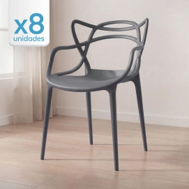 Produto Kit 8 Cadeiras de jantar Master Allegra Design Moderno em Polipropileno - Cinza escuro