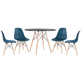 Produto Mesa redonda Eames 100 cm preto + 4 cadeiras Eiffel DSW - Azul Petróleo