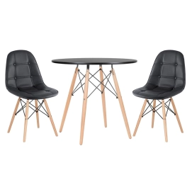 Produto Kit - Mesa redonda Eames 80 cm preto + 2 cadeiras estofadas Eiffel Botonê Preto