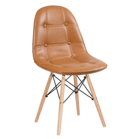 Produto Cadeira de jantar Charles Eames Eiffel Botonê Estofada - Marrom caramelo
