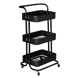Produto Carrinho organizador Berlim de 3 prateleiras para cozinha com rodízios - Preto
