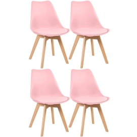 Produto Kit 4 Cadeiras de jantar Leda com assento estofado e design moderno - Rosa claro