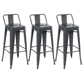 Produto Kit 3 banquetas altas para bancada Iron Tolix com encosto 76 cm – Cinza Escuro