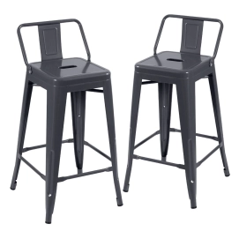 Produto Kit 2 banquetas médias para bancada Iron Tolix com encosto 66 cm – Cinza Escuro