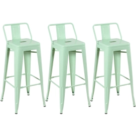 Produto Kit 3 banquetas altas para bancada Iron Tolix com encosto 76 cm – Verde Claro