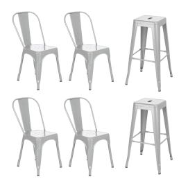 Produto Kit 4 cadeiras + 2 banquetas altas industrial Laraz Vintage Iron Tolix - Prata