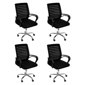 Produto Kit 4 Cadeiras Office Escritório Base Rodízios Giratória Viena, Preto