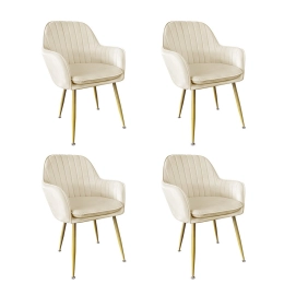 Produto Kit 4 Cadeiras Poltrona Lines com pés dourados Suede para sala de jantar – Creme