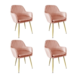 Produto Kit 4 Cadeiras Poltrona Lines com pés dourados Suede para sala de jantar – Rosa