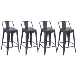 Produto Kit 4 banquetas médias para bancada Iron Tolix com encosto 66 cm – Cinza Escuro