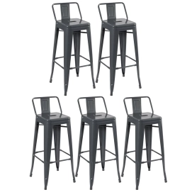 Produto Kit 5 banquetas altas para bancada Iron Tolix com encosto 76 cm – Cinza Escuro