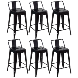 Produto Kit 6 Banquetas média para bancada Iron Tolix com encosto 61 cm - Preto